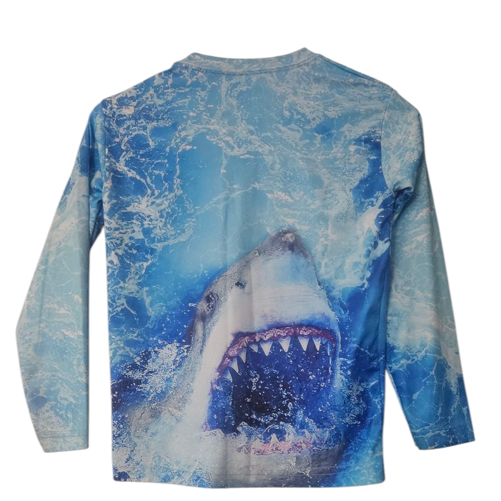 Blue Shark Print Long Sleeve Tee